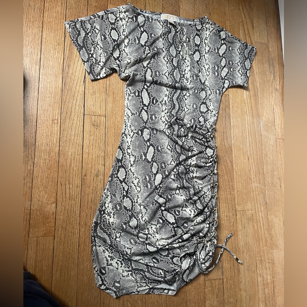 Vintage Michael Kors Adjustable Drawstring Snake Print Mini Dress